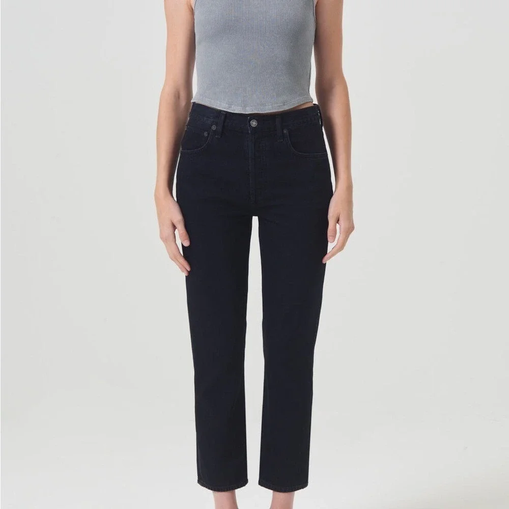 NWT‎ AGOLDE Riley High Rise Straight CropIn Crushed back Size 28